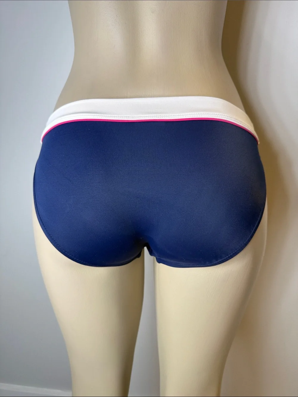 Nike Navy Bikini Bottom with White Waistband and Pink Piping
